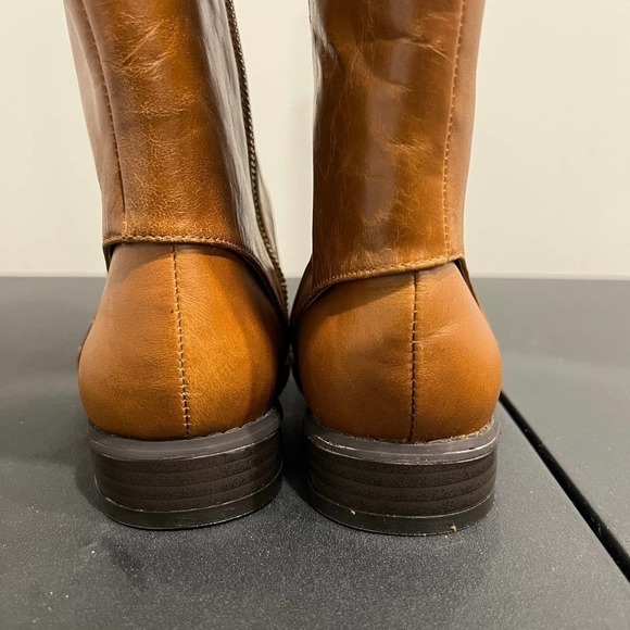 NWB Iman Women Brown Leather Upper Signature Logo Riding Boots Zip High Size 8M - Picture 3 of 7
